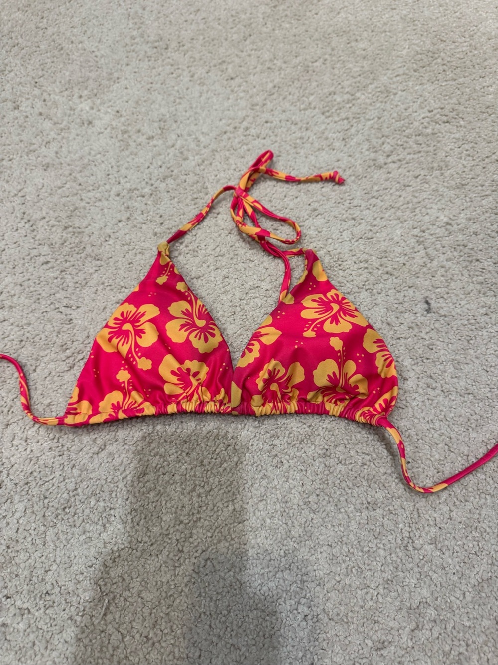 Kids Floral Triangle Swim Top - Pink & Yellow